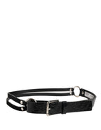 Black Exotic Leather Silver Metal Buckle Belt