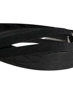 Black Exotic Leather Silver Metal Buckle Belt