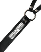 Black Exotic Leather Silver Metal Buckle Belt