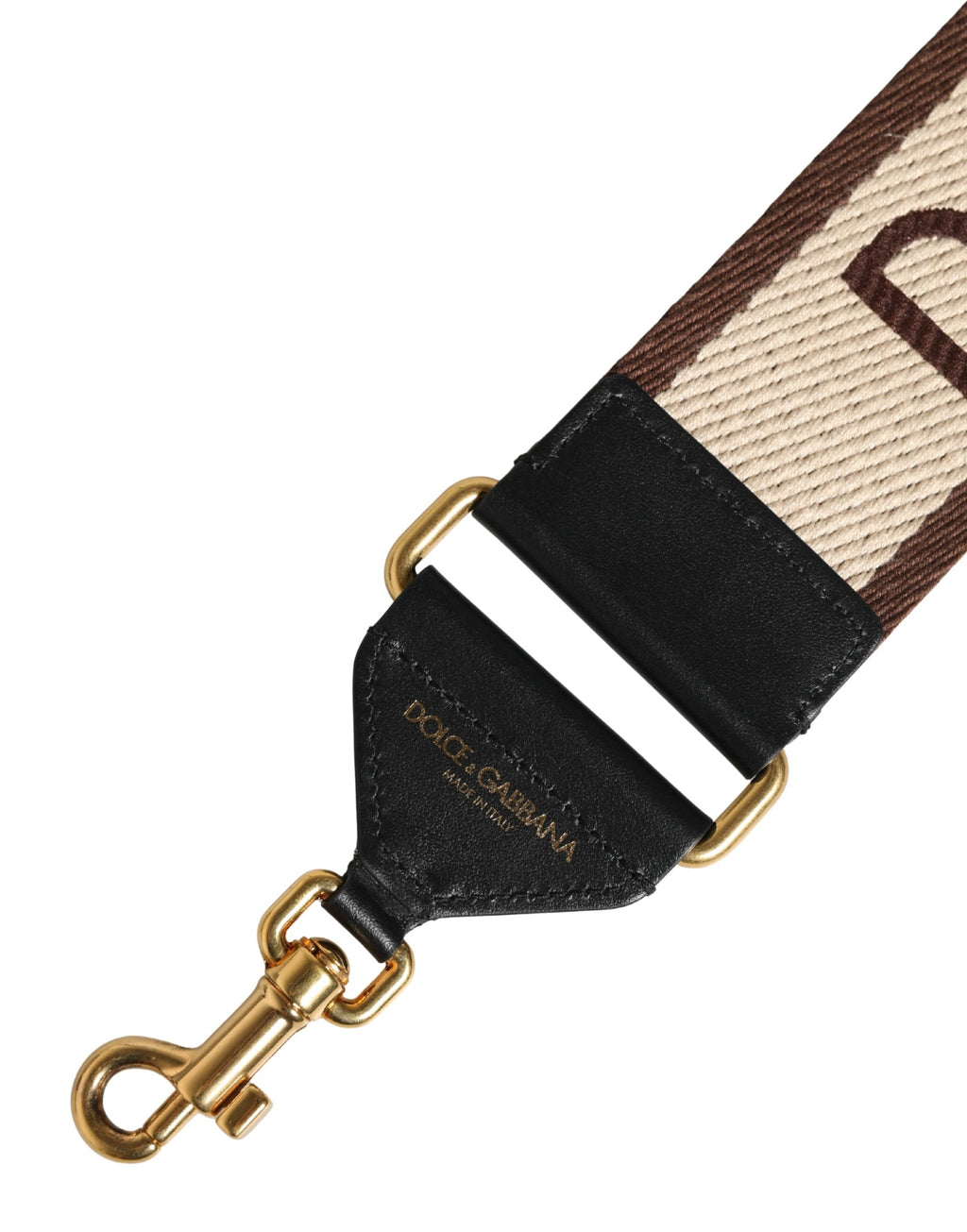 Beige Logo Print Gold Brass Bag Accessory Shoulder Strap