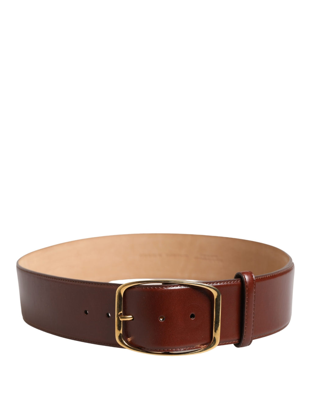 Brown Leather Waist Gold Metal Buckle Belt