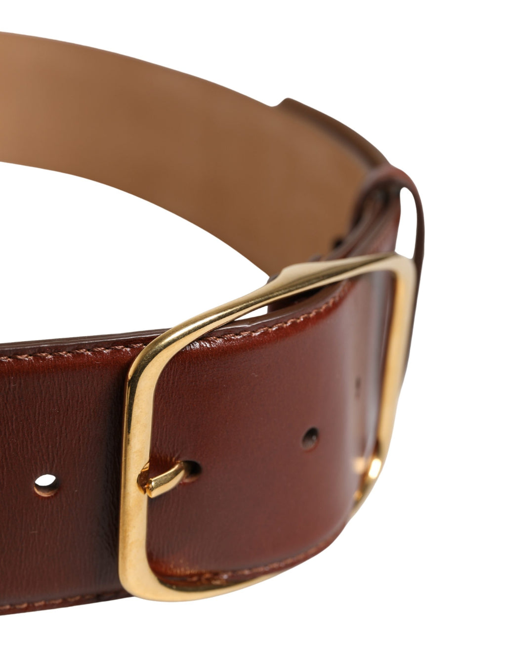 Brown Leather Waist Gold Metal Buckle Belt