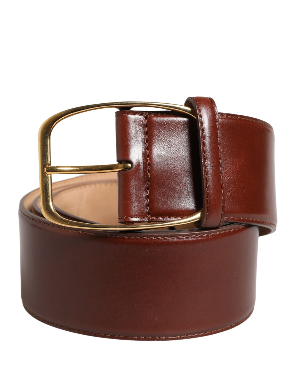 Brown Leather Waist Gold Metal Buckle Belt