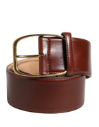 Brown Leather Waist Gold Metal Buckle Belt