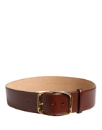 Brown Leather Waist Gold Metal Buckle Belt