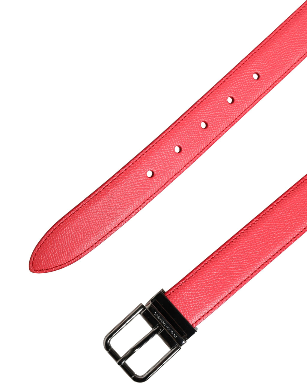 Pink Calf Leather Silver Metal Buckle Belt