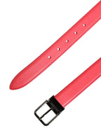 Pink Calf Leather Silver Metal Buckle Belt