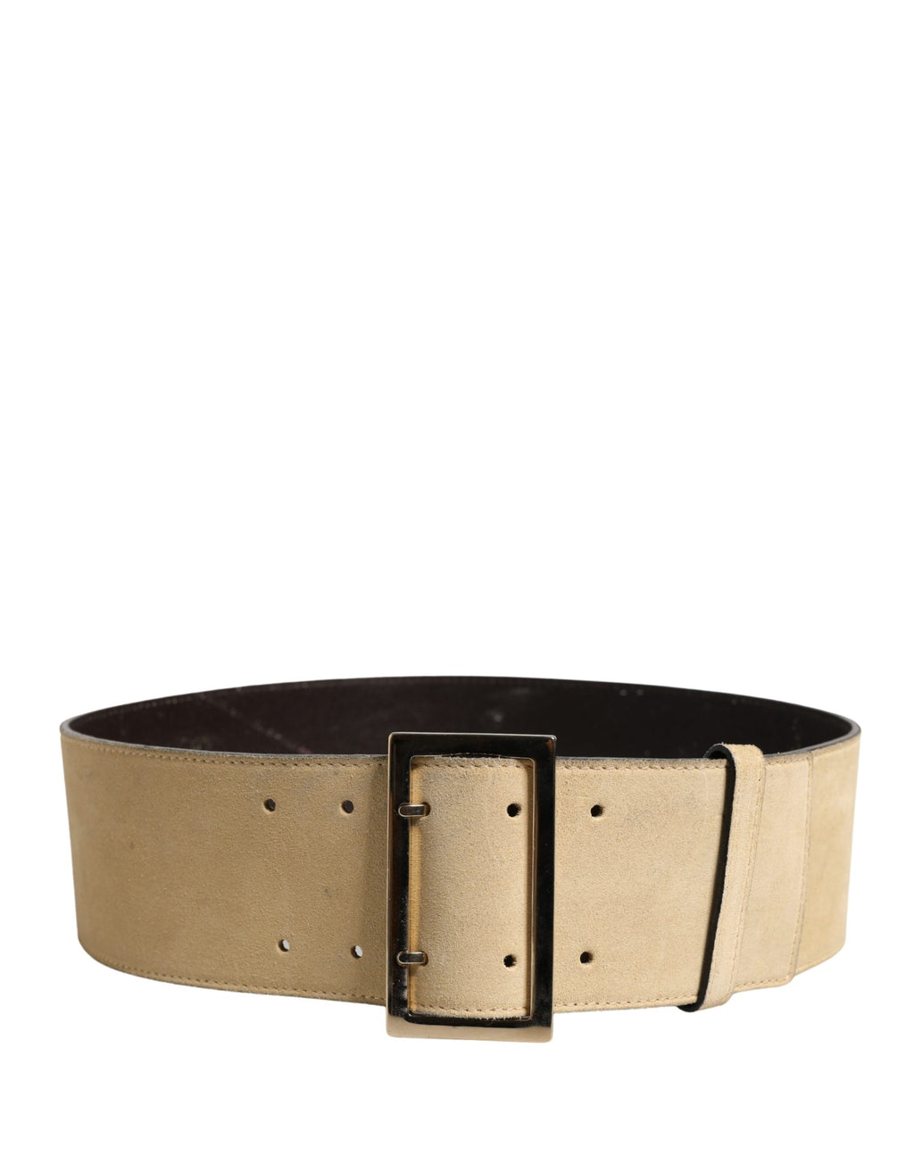 Beige Suede Leather Silver Metal Buckle Belt