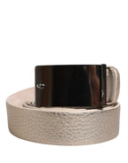 Metallic Beige Leather Silver Metal Buckle Belt