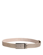 Metallic Beige Leather Silver Metal Buckle Belt