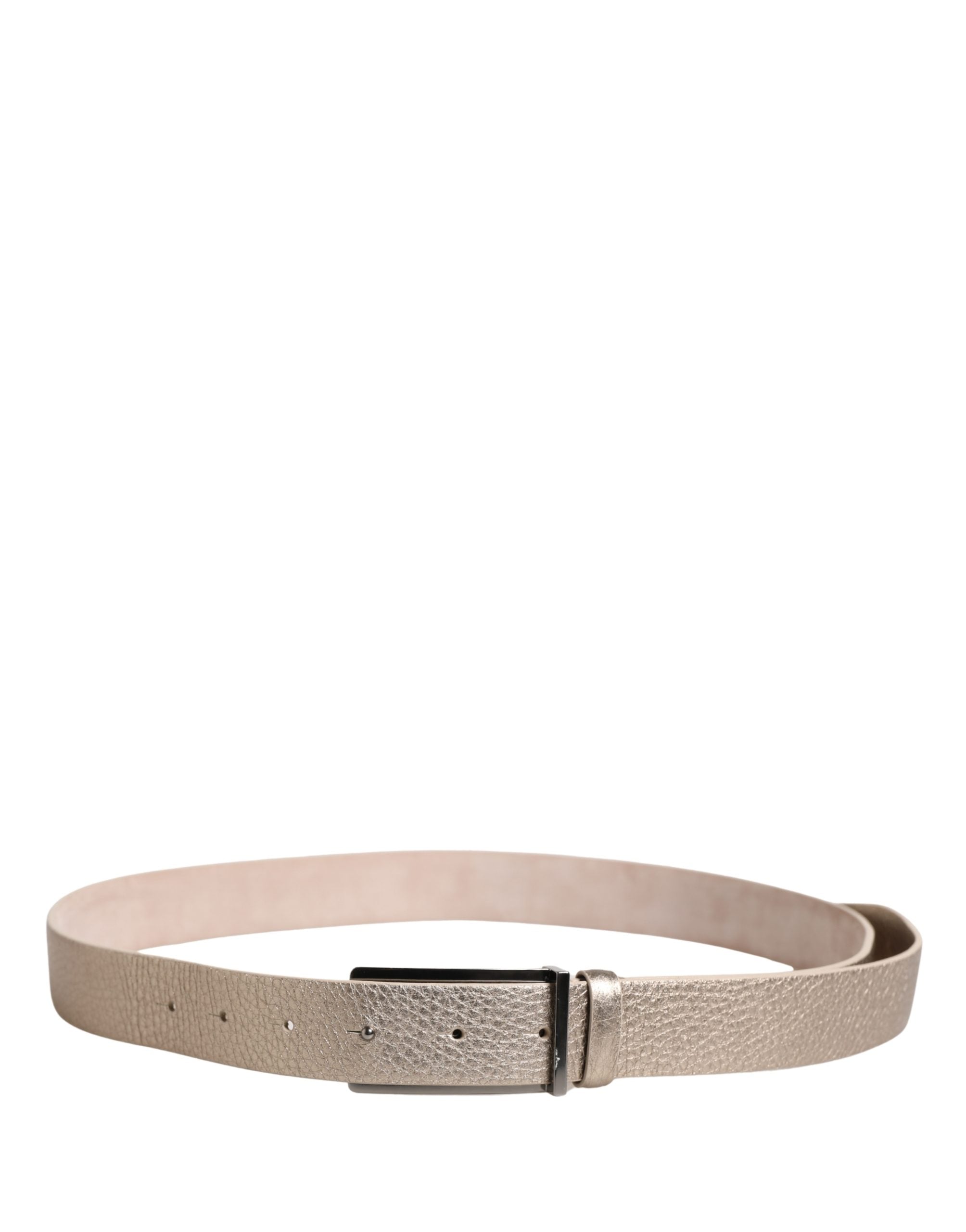 Metallic Beige Leather Silver Metal Buckle Belt