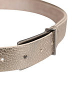 Metallic Beige Leather Silver Metal Buckle Belt