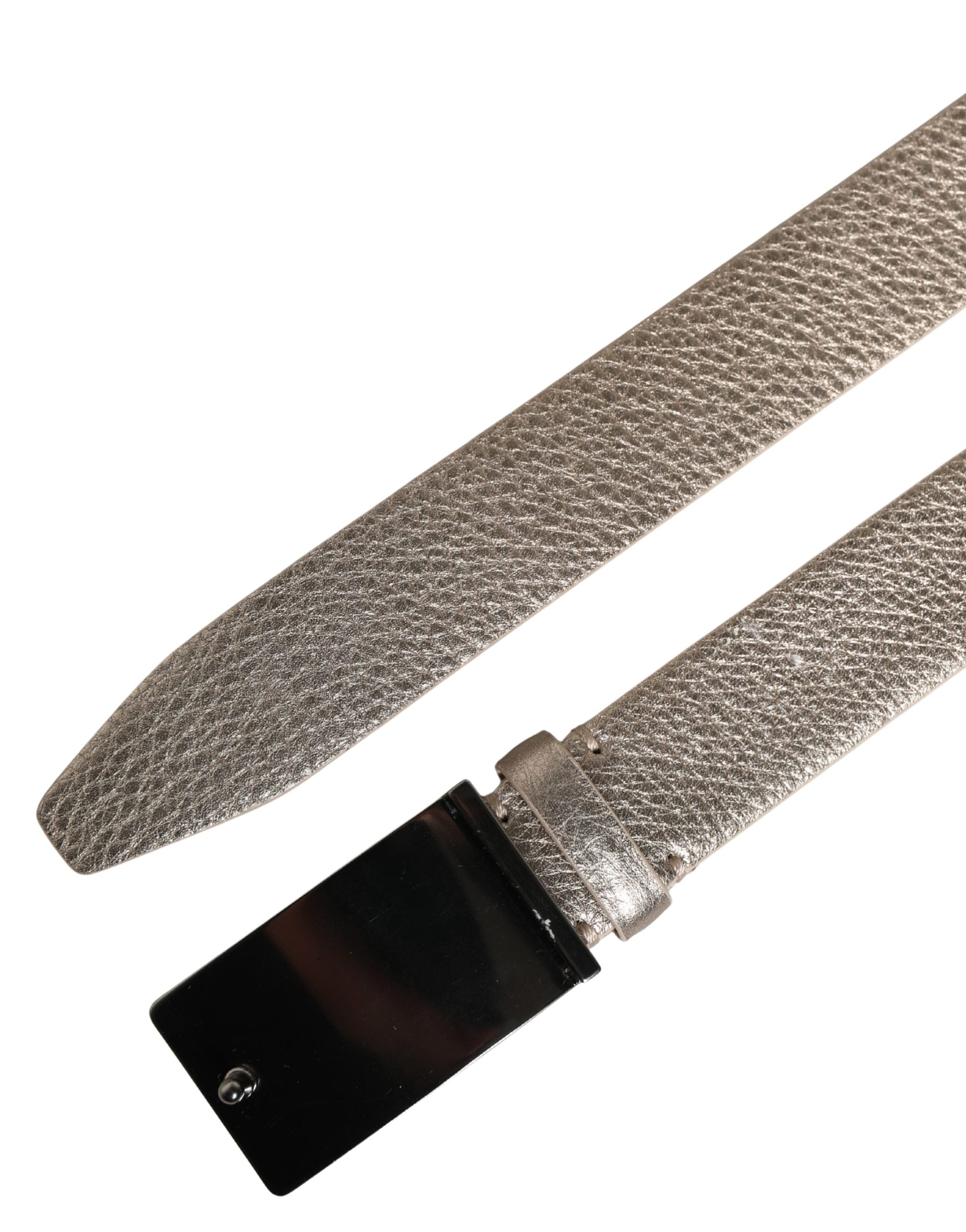 Metallic Beige Leather Silver Metal Buckle Belt