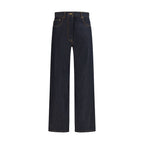 Blue Cotton Straight-Leg Jeans