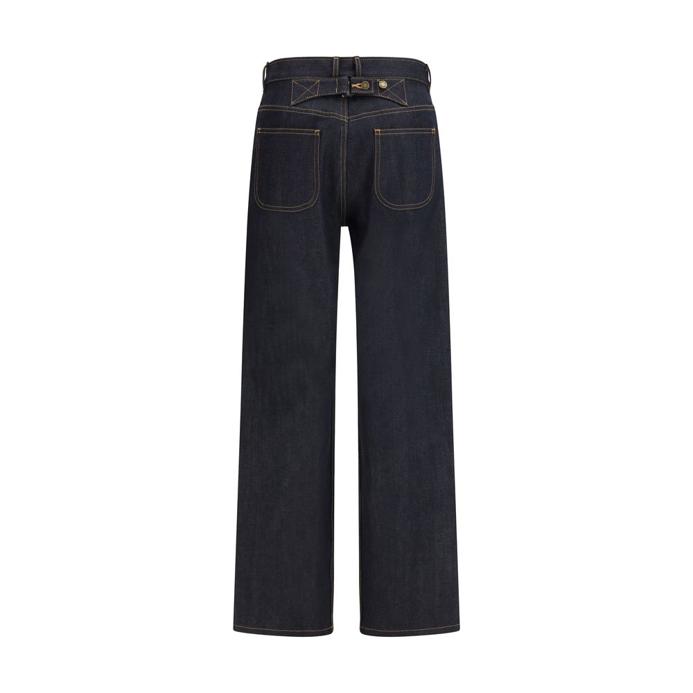 Blue Cotton Straight-Leg Jeans