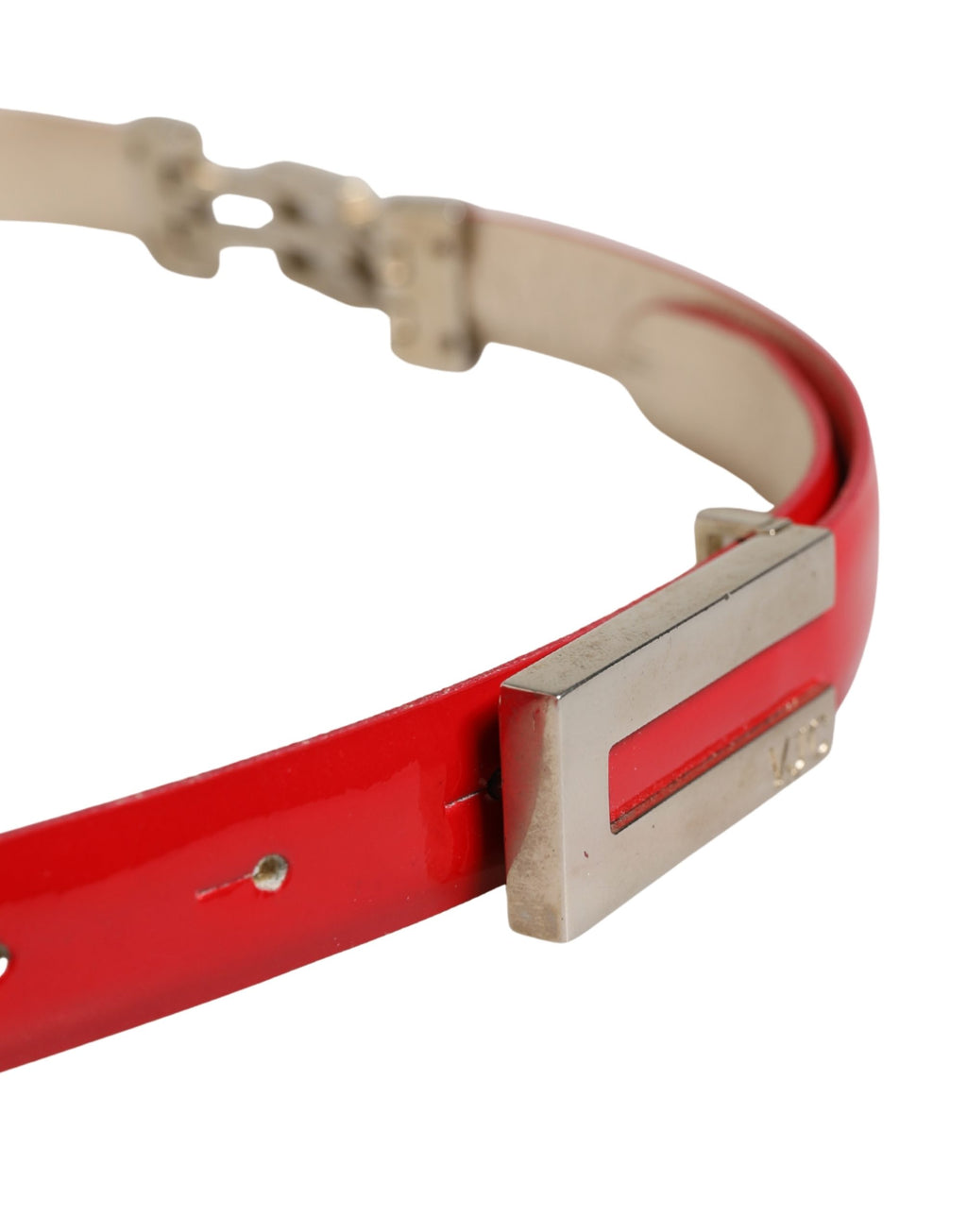 Red Glossy Leather Metal Buckle Belt