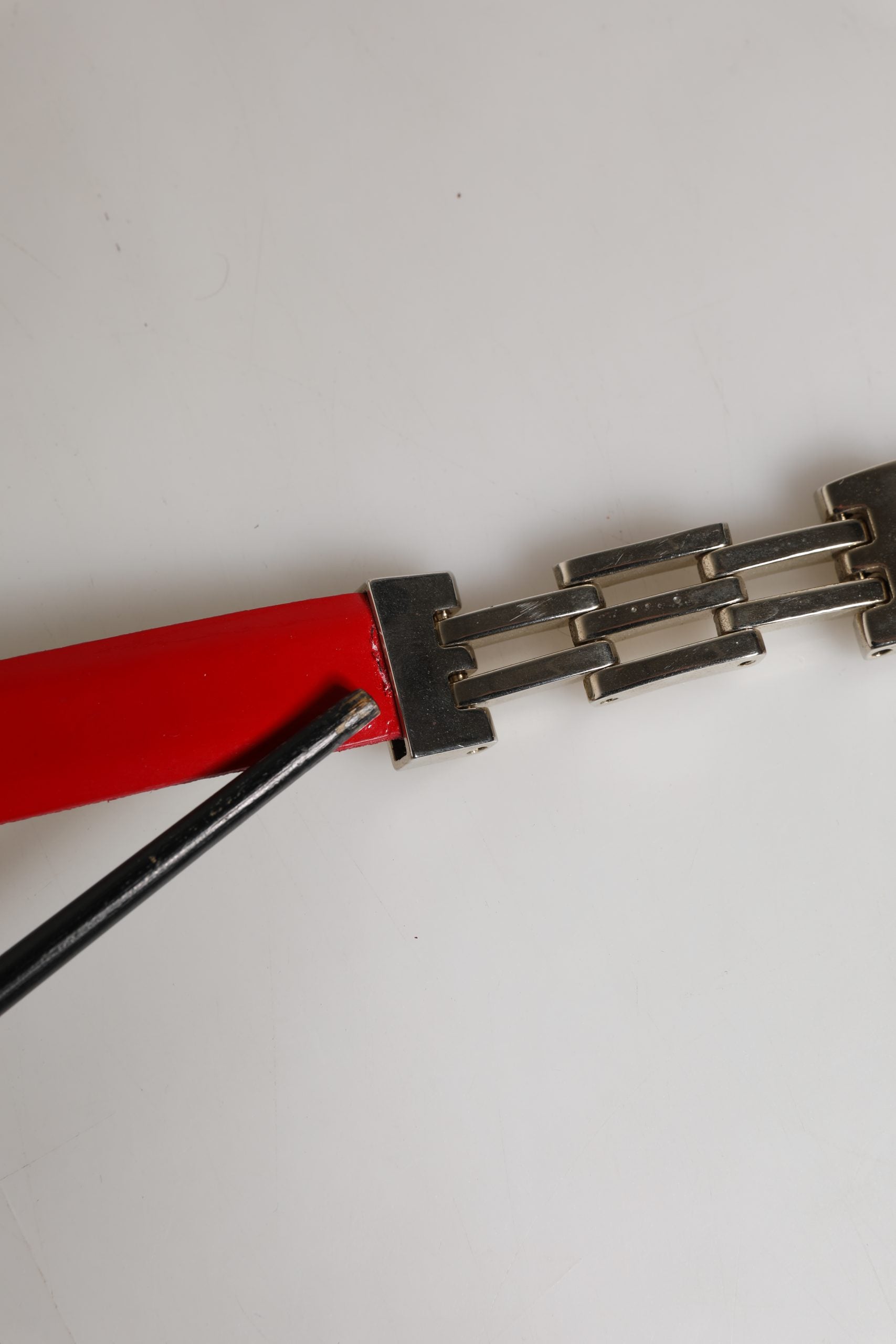 Red Glossy Leather Metal Buckle Belt