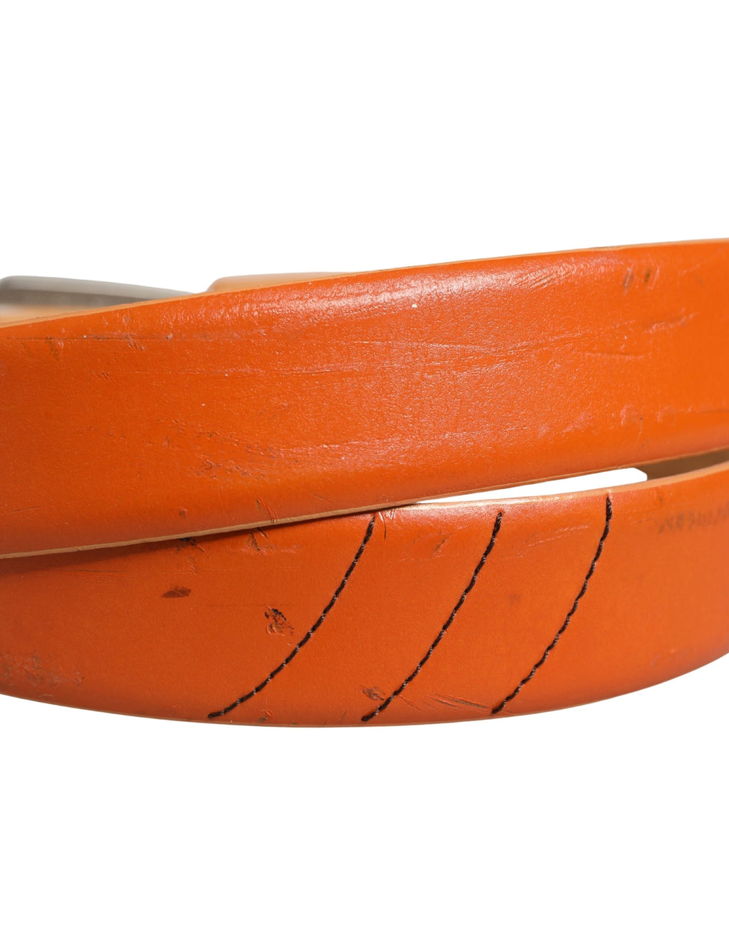 Orange Genuine Leather Silver Metal Buckle Waist Belt