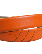 Orange Genuine Leather Silver Metal Buckle Waist Belt