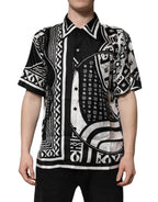 Black Silk Logo Print Short Sleeves Shirt