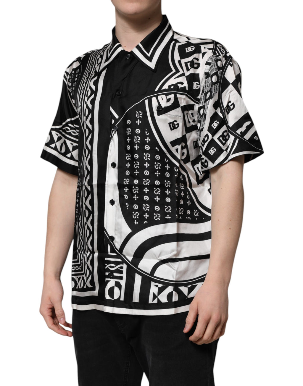 Black Silk Logo Print Short Sleeves Shirt