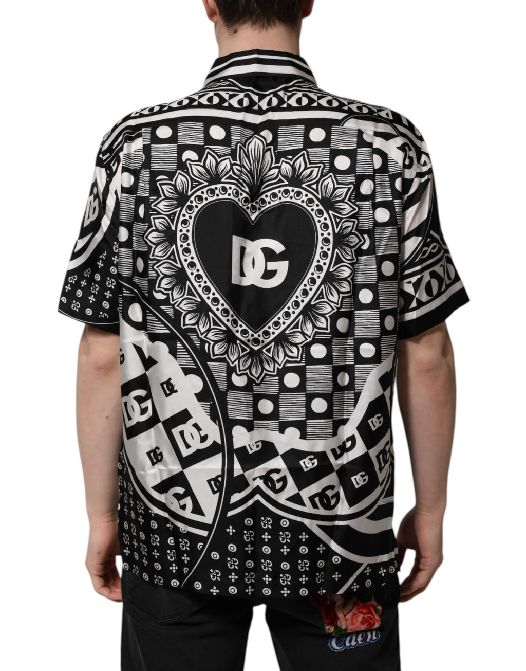 Black Silk Logo Print Short Sleeves Shirt