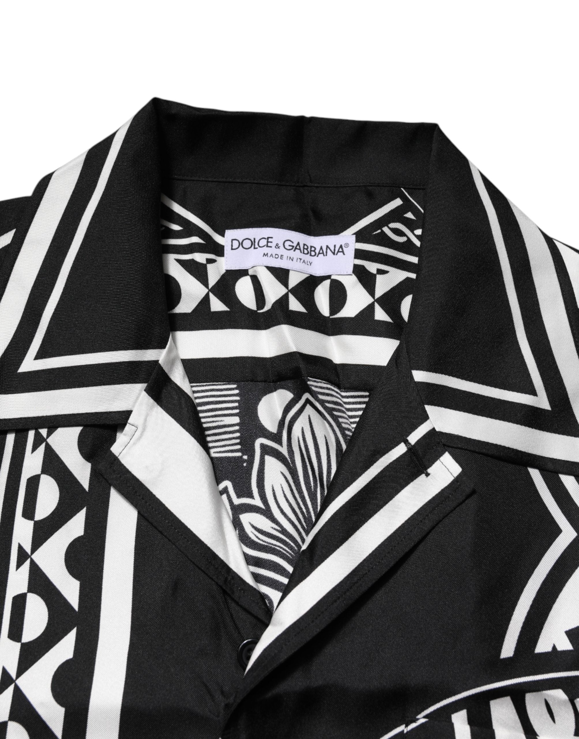 Black Silk Logo Print Short Sleeves Shirt