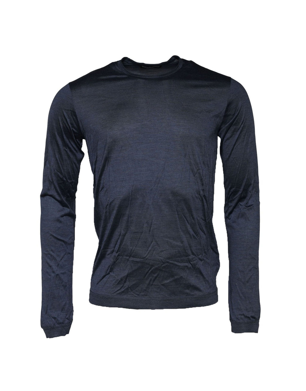 Blue Silk Crew Neck Long Sleeves Men T-shirt