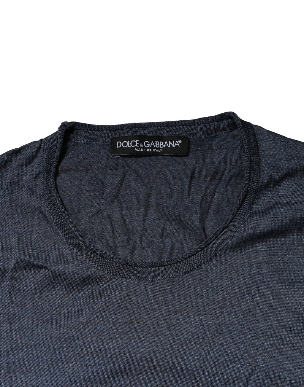 Blue Silk Crew Neck Long Sleeves Men T-shirt