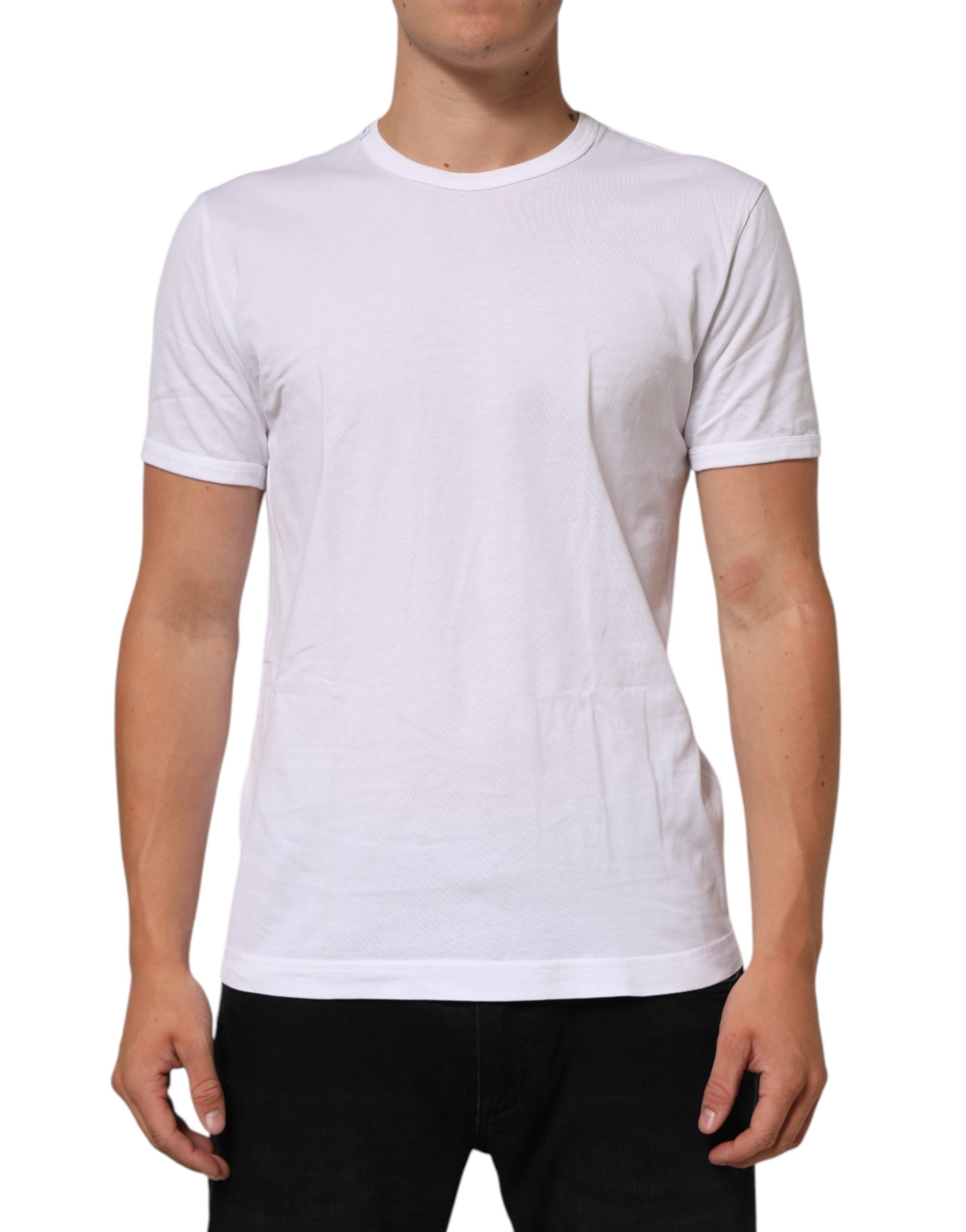 White Cotton Crew Neck Short Sleeves T-shirt