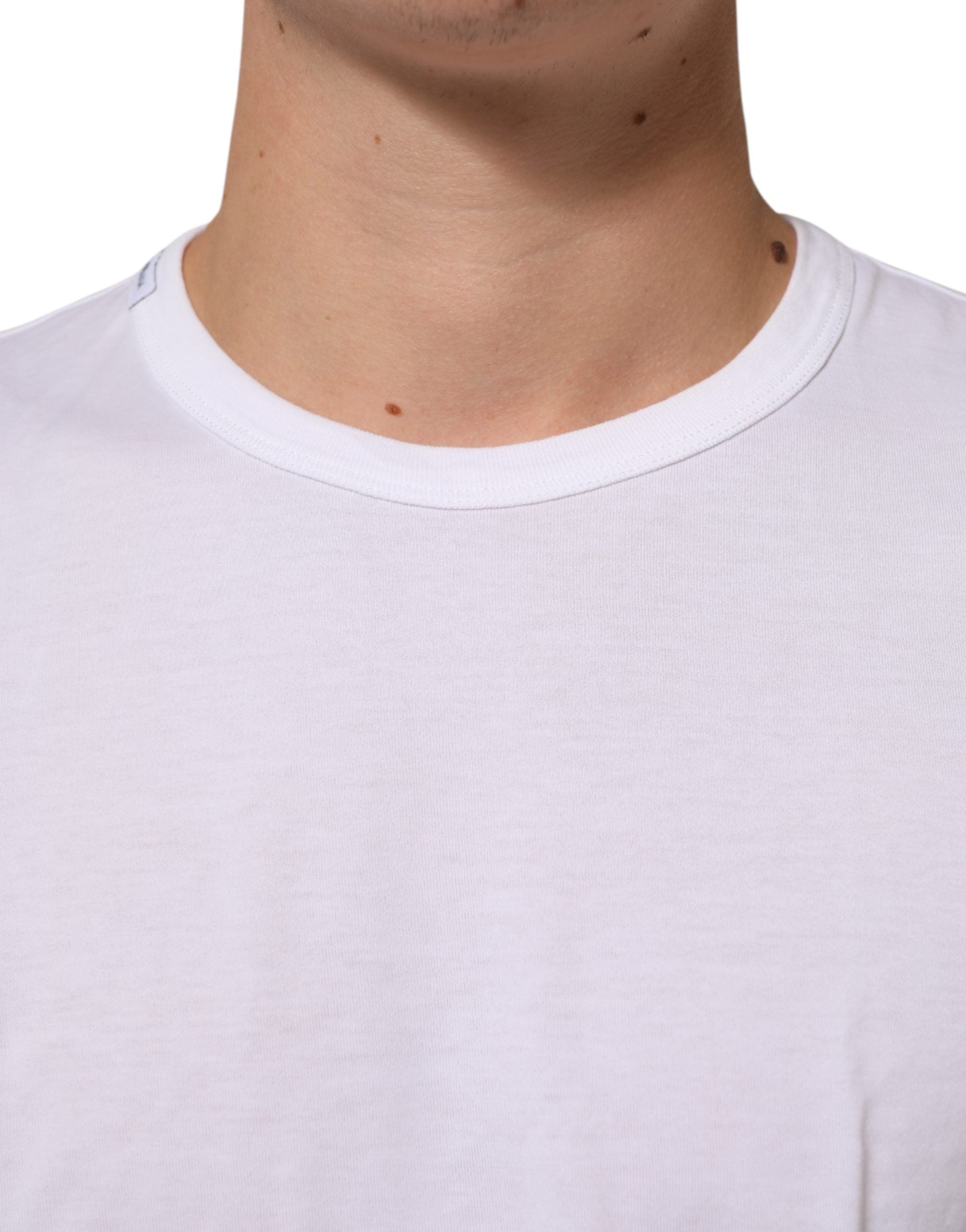 White Cotton Crew Neck Short Sleeves T-shirt