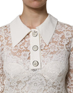 White Floral Lace Viscose Collared Mini Dress