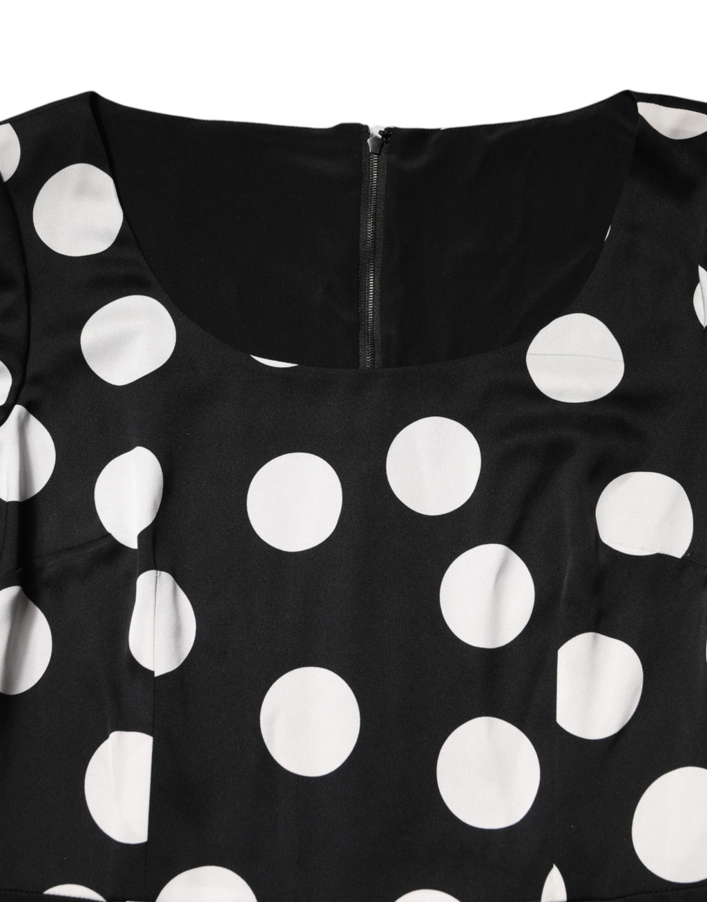 Black White Polka Dot Silk Sheath Midi Dress