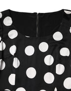 Black White Polka Dot Silk Sheath Midi Dress