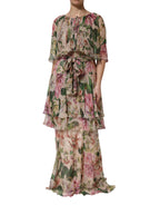 Multicolor Floral Silk Layered Maxi Dress