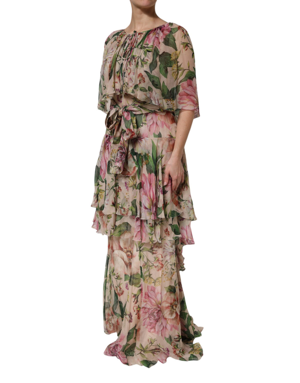 Multicolor Floral Silk Layered Maxi Dress
