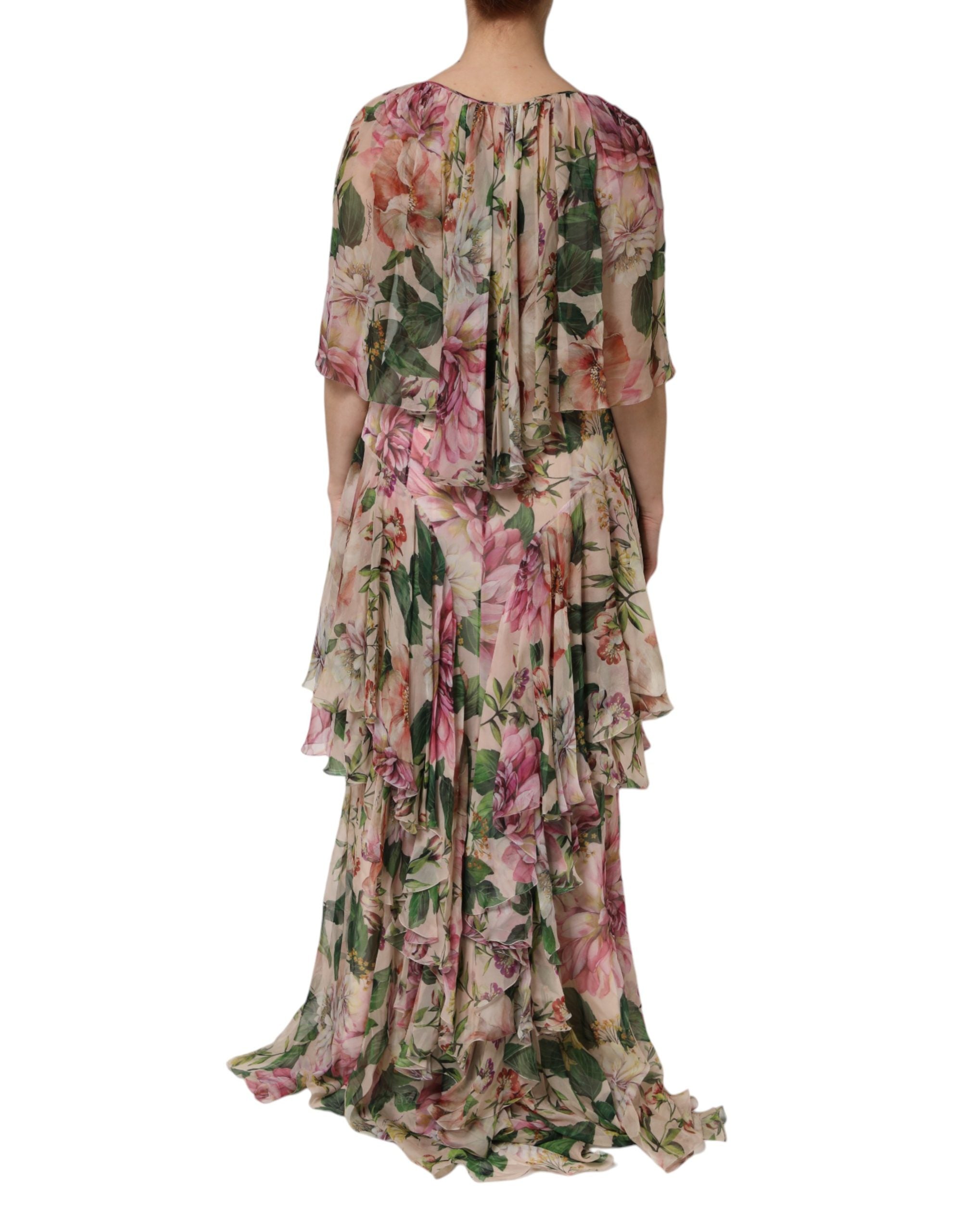 Multicolor Floral Silk Layered Maxi Dress