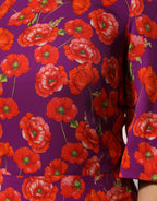 Purple Silk Floral Print Midi Sheath Dress