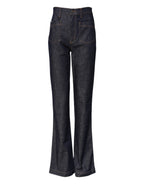 Dark Blue Cotton Flared Wide Leg Denim Jeans