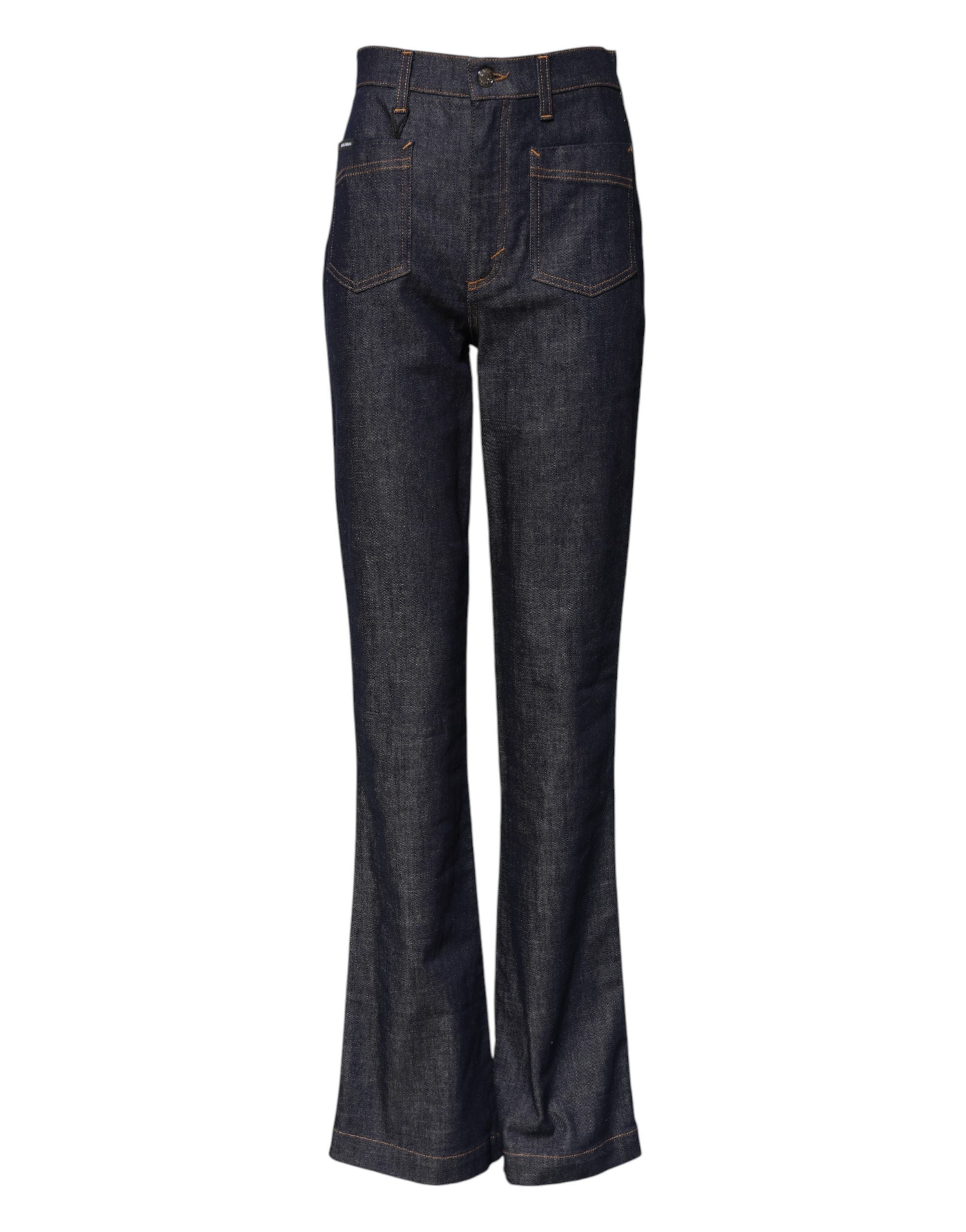Dark Blue Cotton Flared Wide Leg Denim Jeans