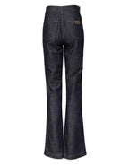 Dark Blue Cotton Flared Wide Leg Denim Jeans