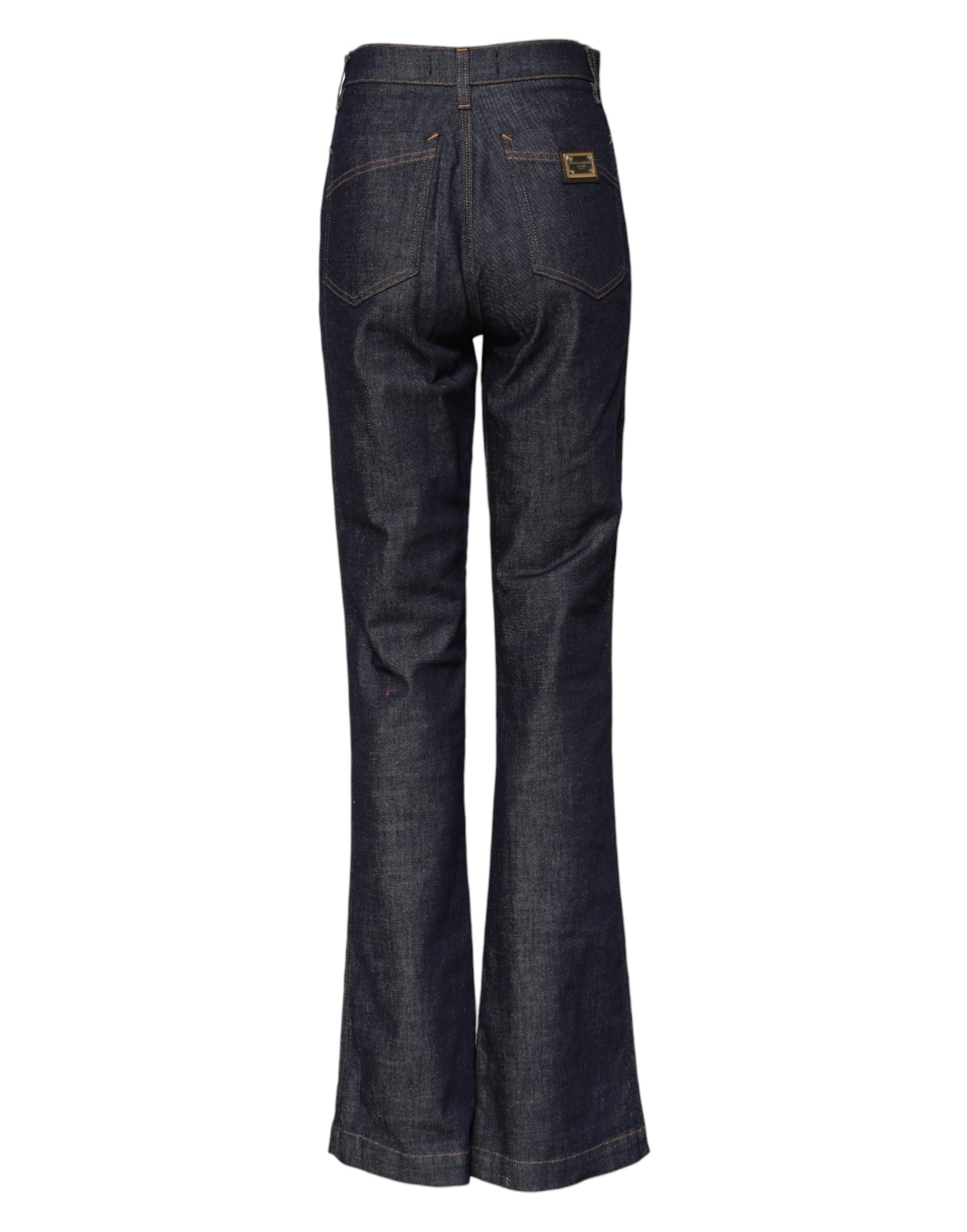 Dark Blue Cotton Flared Wide Leg Denim Jeans
