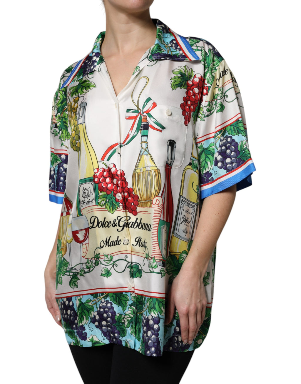 Multicolor Short Sleeve Silk Food Shirt Top