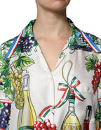 Multicolor Short Sleeve Silk Food Shirt Top