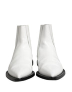 White Leather Chelsea SlipOn Ankle Boots Shoes