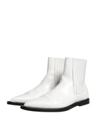 White Leather Chelsea SlipOn Ankle Boots Shoes