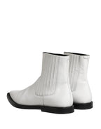 White Leather Chelsea SlipOn Ankle Boots Shoes