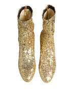 Gold Sequined Short Boots Stretch Shoes