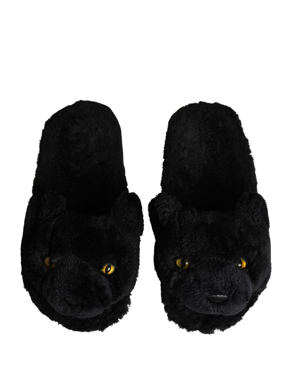 Black Faux Fur Panther Plush Flat Slides Shoes