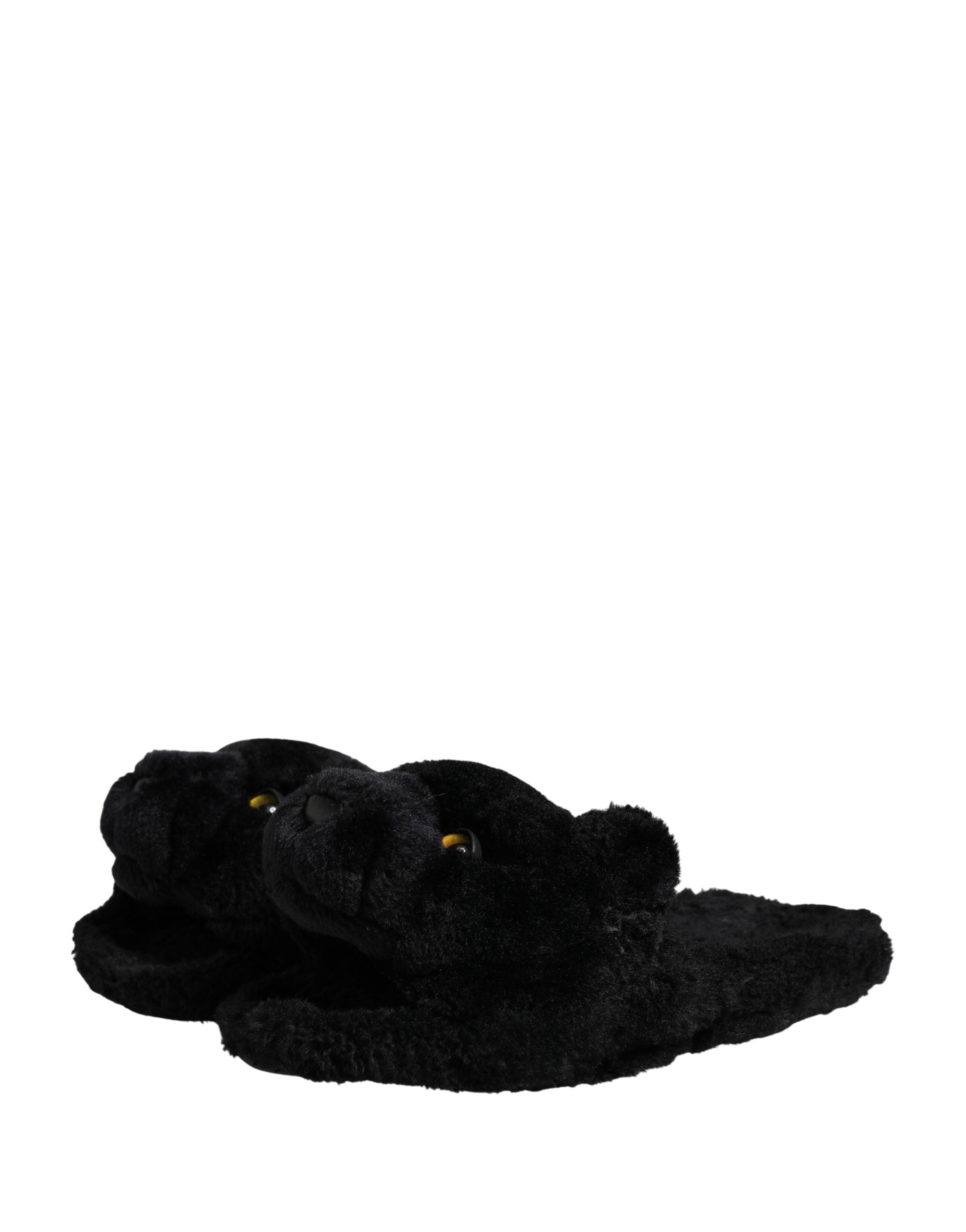 Black Faux Fur Panther Plush Flat Slides Shoes